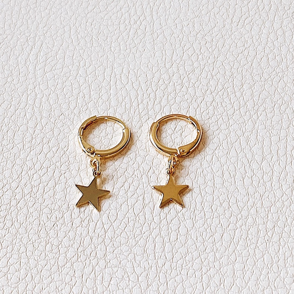 Gold Star Hoop Drop Earrings